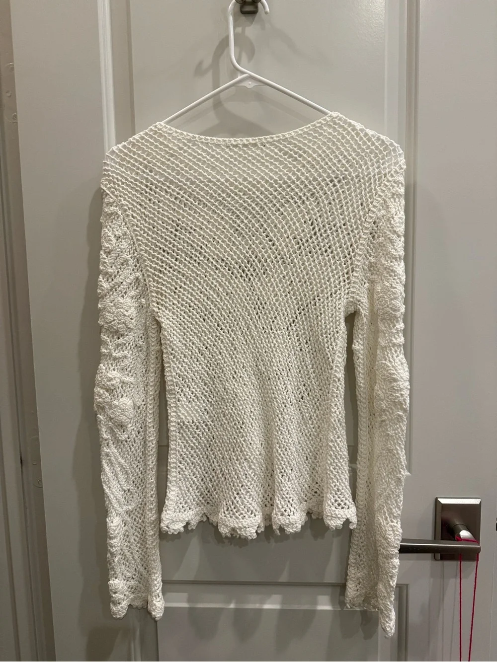 Zara Cream Crochet Knit Long-Sleeve Top